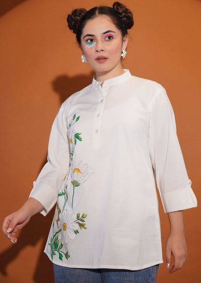 White Cotton Kurti Top