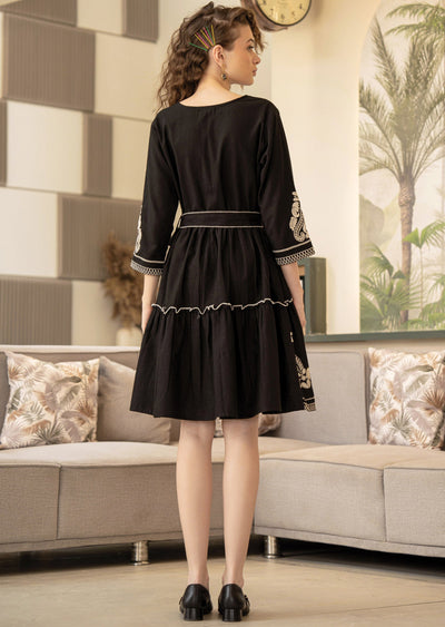 Black Cotton Midi Dress