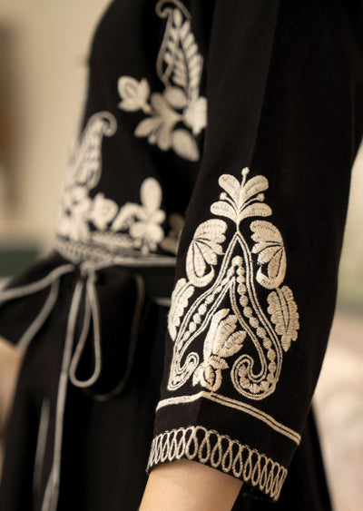 Black Cotton Midi Dress