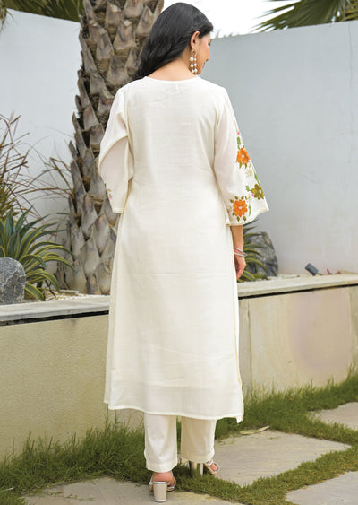 Cream Chanderi Straight Cut Suit