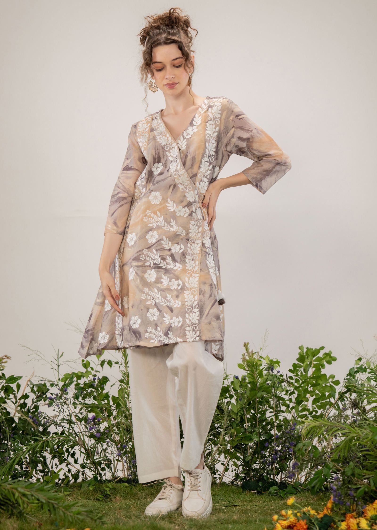 Light Brown Cotton Straight Cut Kurti Set