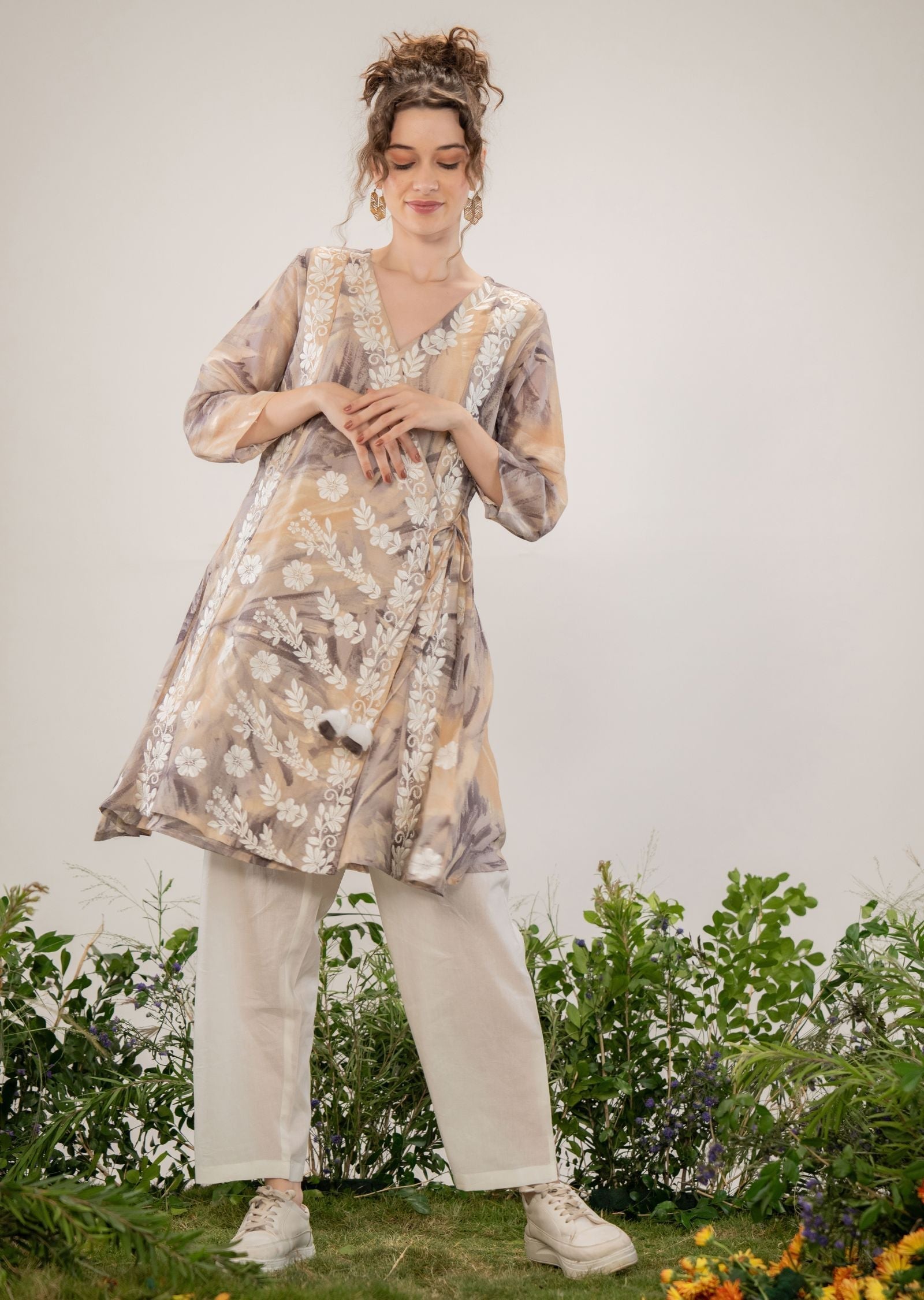 Light Brown Cotton Straight Cut Kurti Set