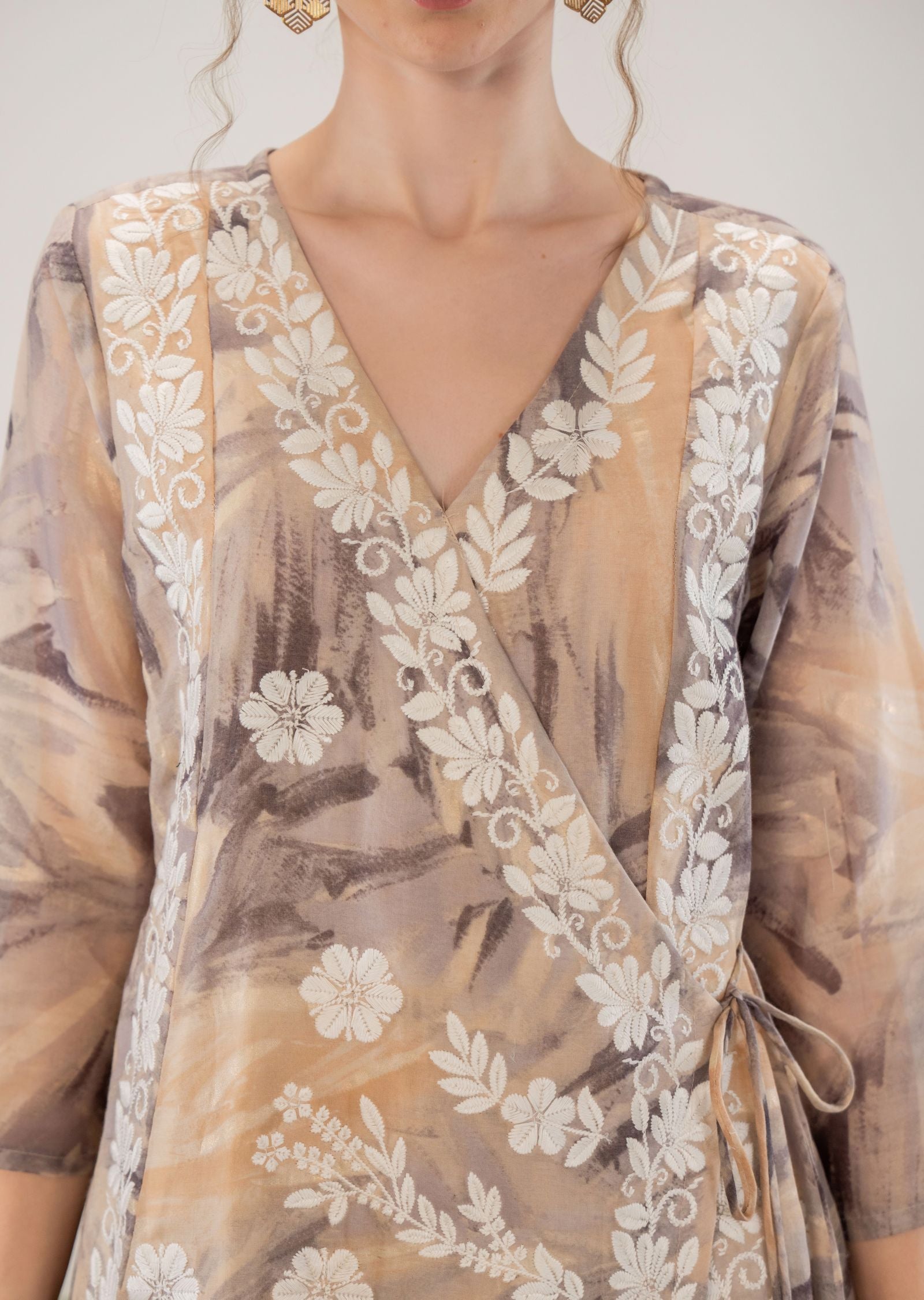 Light Brown Cotton Straight Cut Kurti Set