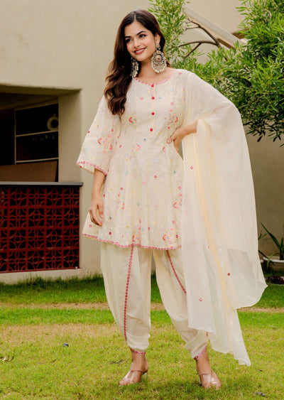 Biege Chanderi Straight Cut Suit