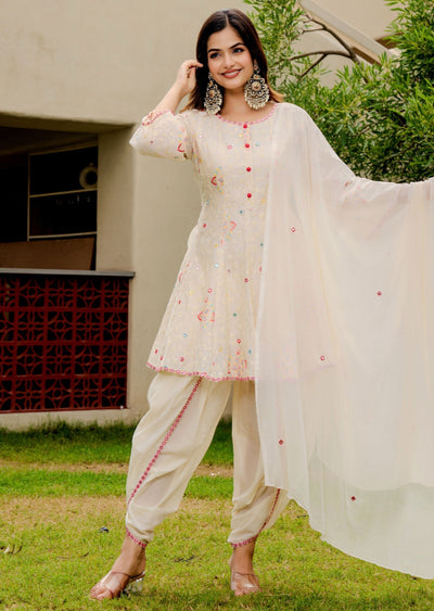 Biege Chanderi Straight Cut Suit