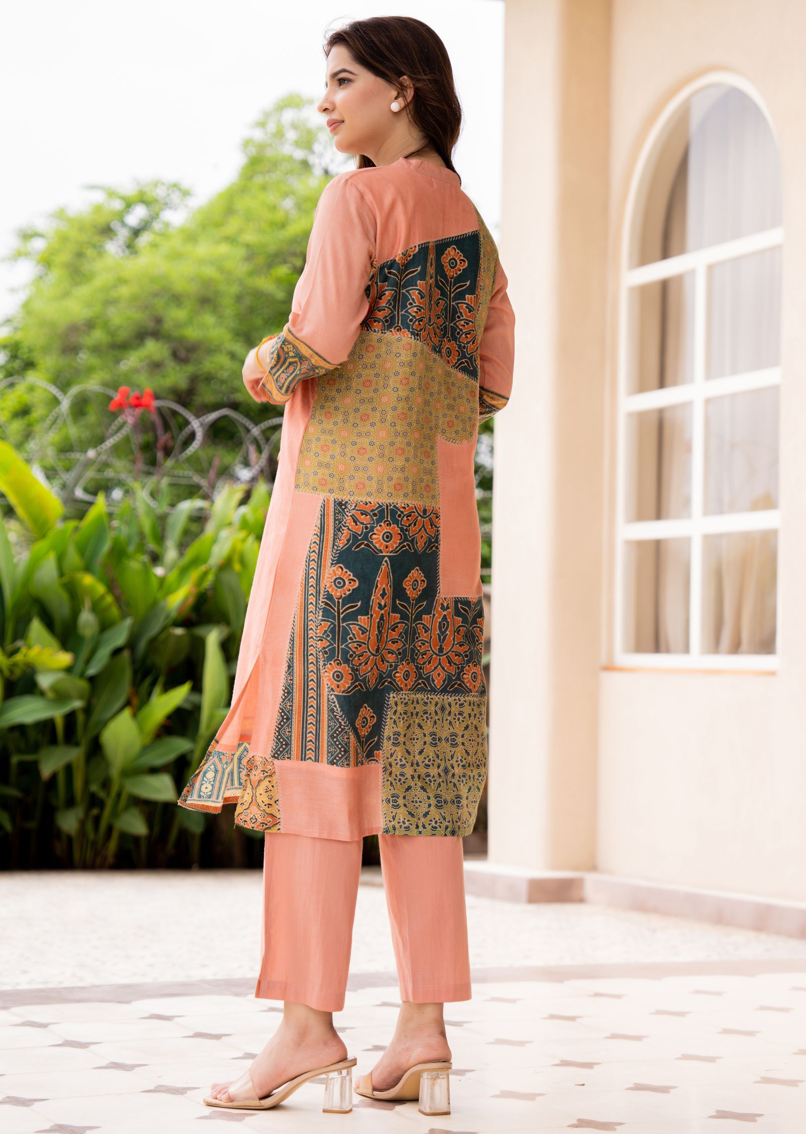 Rust Cotton Straight Cut Kurti Set