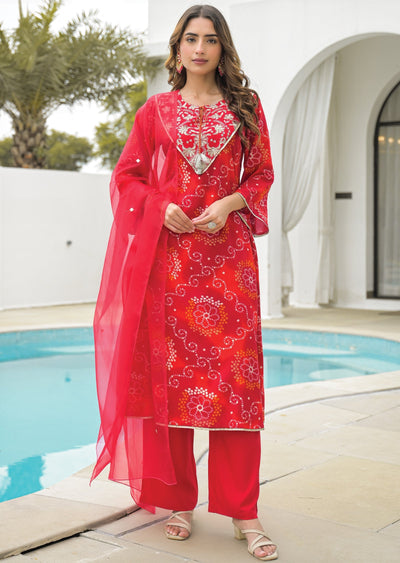 Red Reyon Straight Cut Suit