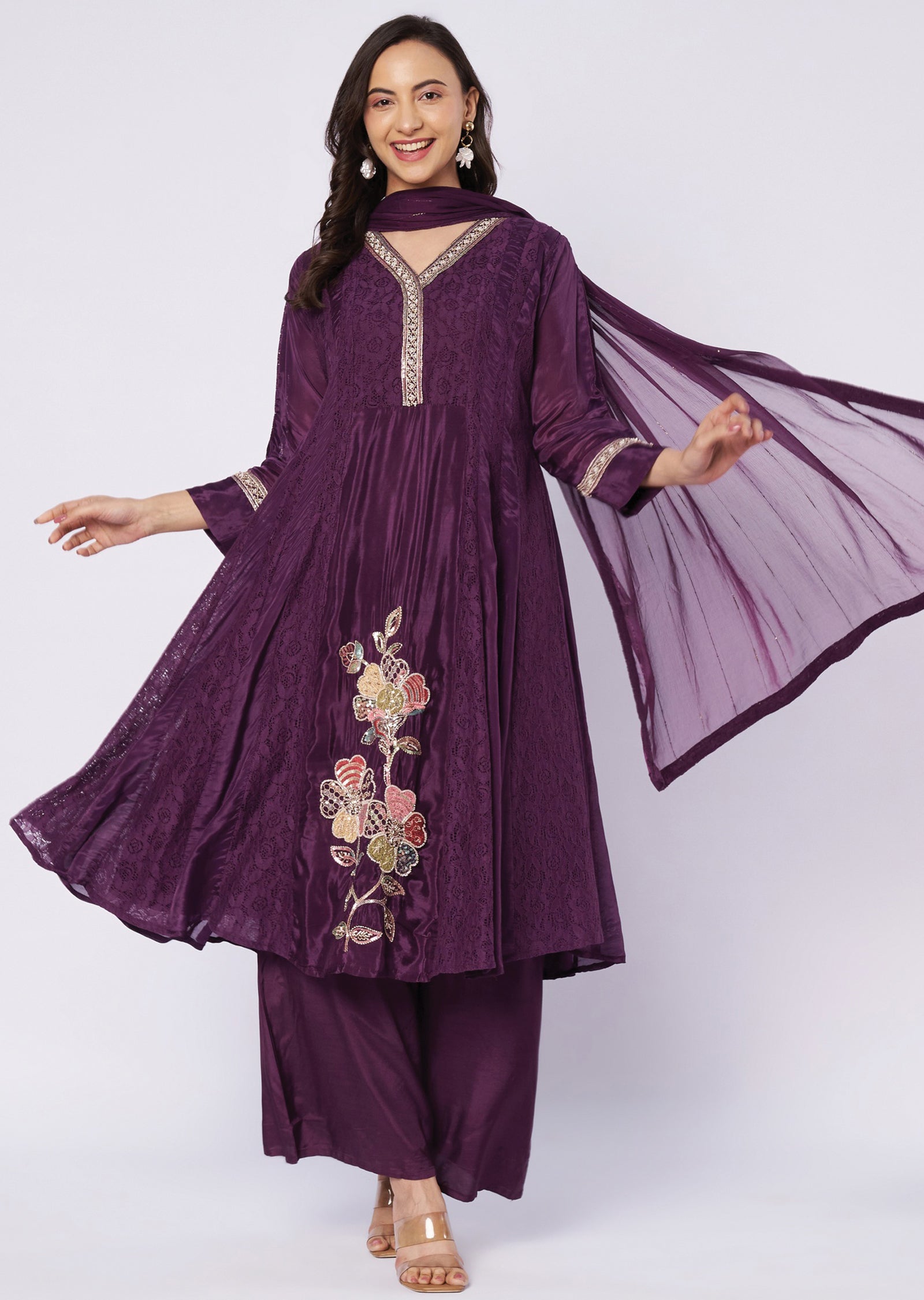 Wine muslin Anarkali