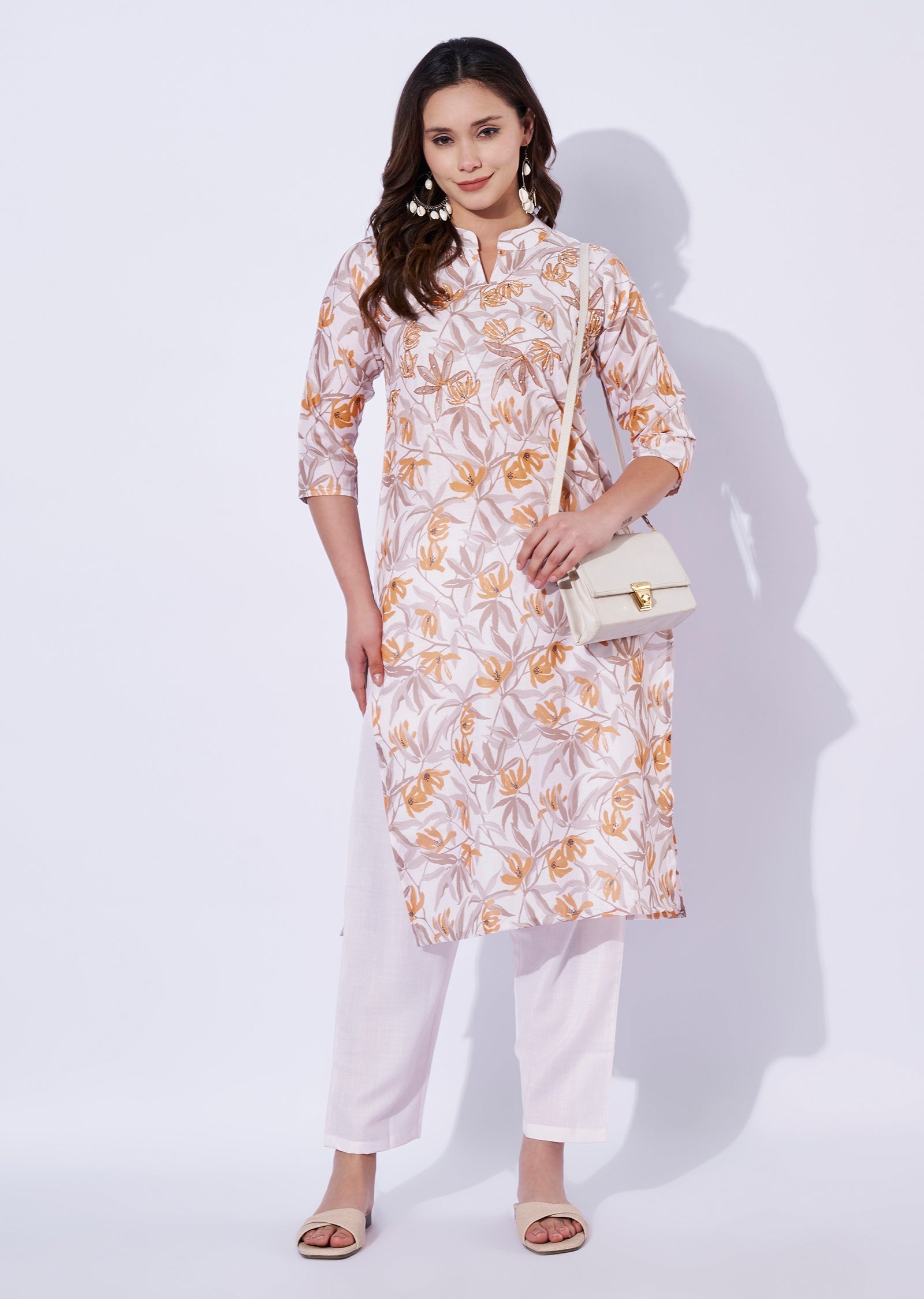 cream Silk Kurti set