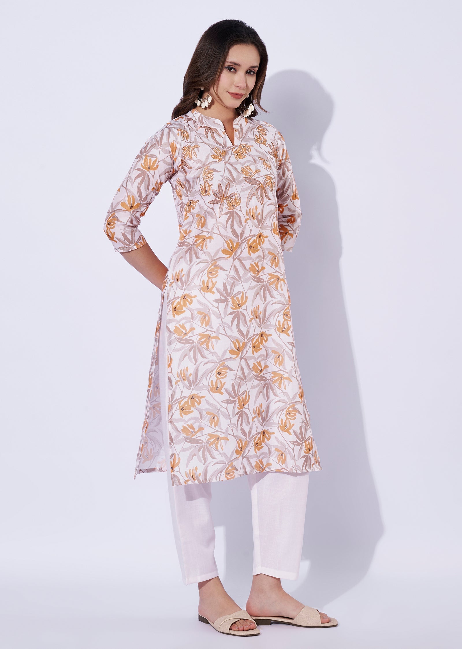 cream Silk Kurti set