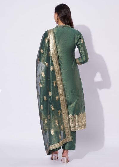 Green Tissue Straight Cut Kurti