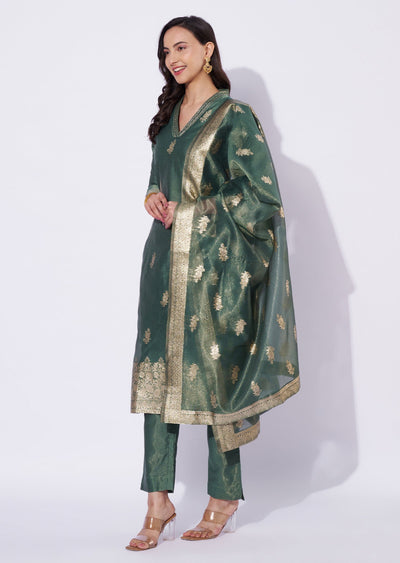 Green Tissue Straight Cut Kurti