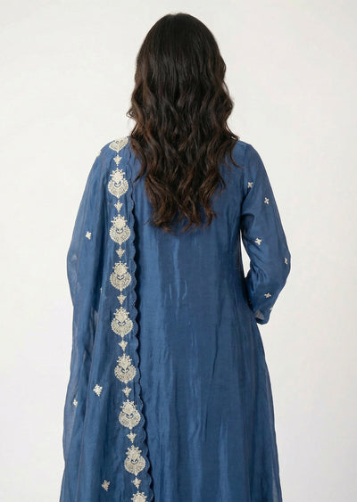 Elegant Navy Blue Chinnon Anarkali Suit