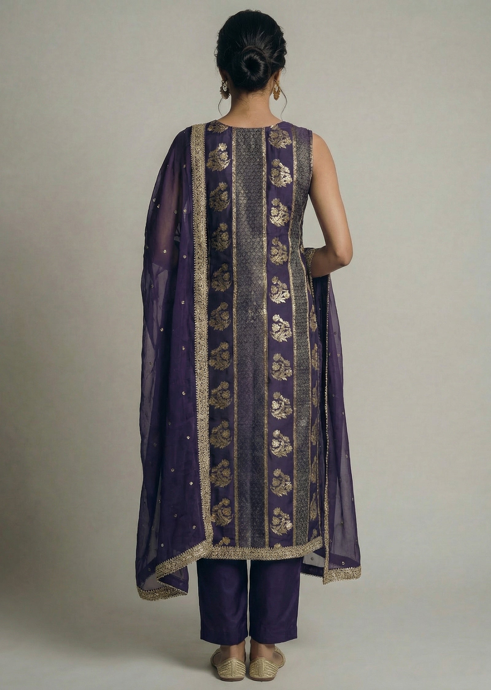 Purple Banarasi Brocade Straight Suit