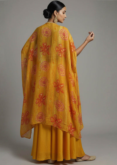 Mustard Indo-Western Set With Cape
