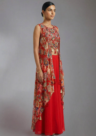 Pink Embroidered Blouse, Jacket and Palazzo Set