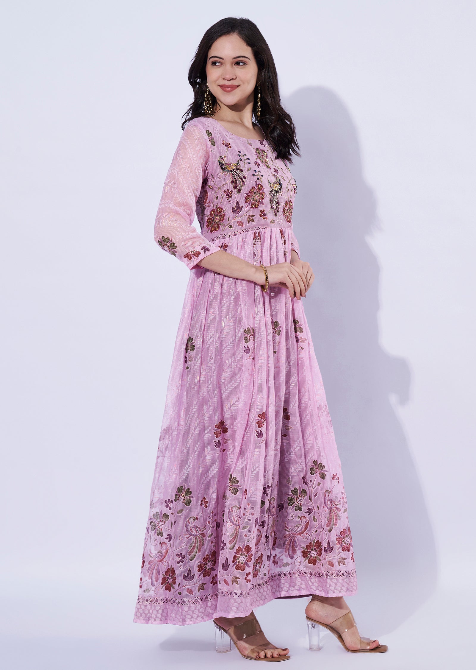 Pink Chinnon long Kurti