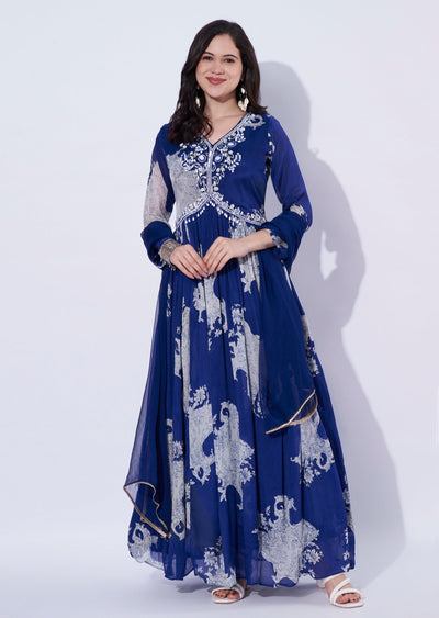 Blue Chinnon Anarkali Suit
