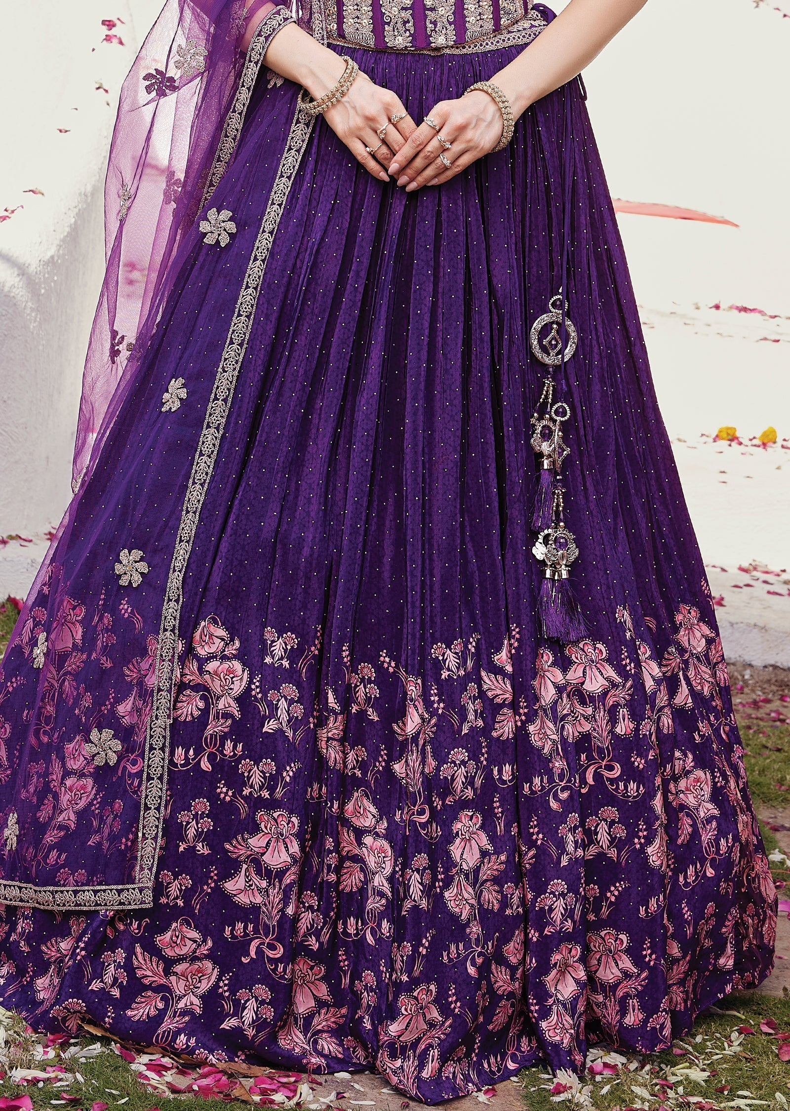 Purple crepe corset lehenga
