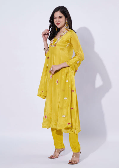 Yellow Chinnon Anarkali Suit