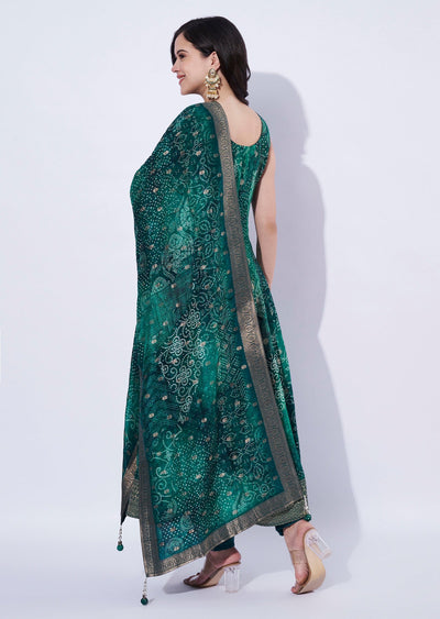 Bottle Green Chinnon Anarkali Suit