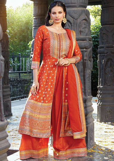 Rust orange front slit Anarkali
