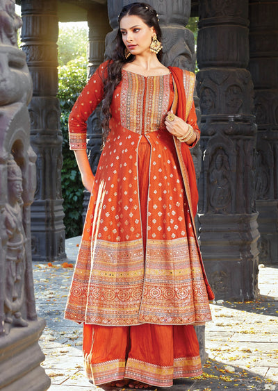 Rust orange front slit Anarkali