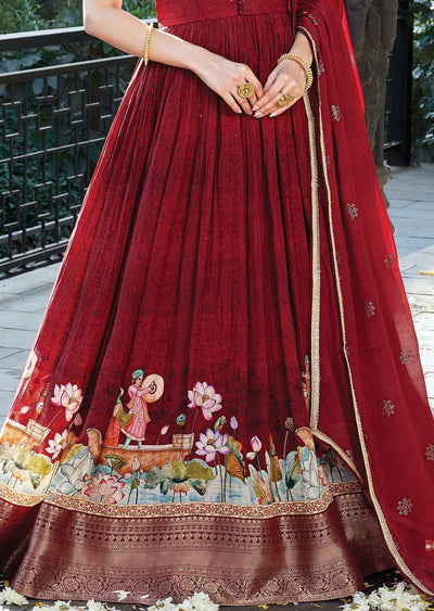 Maroon Silk Anarkali with Dupatta (set of two)