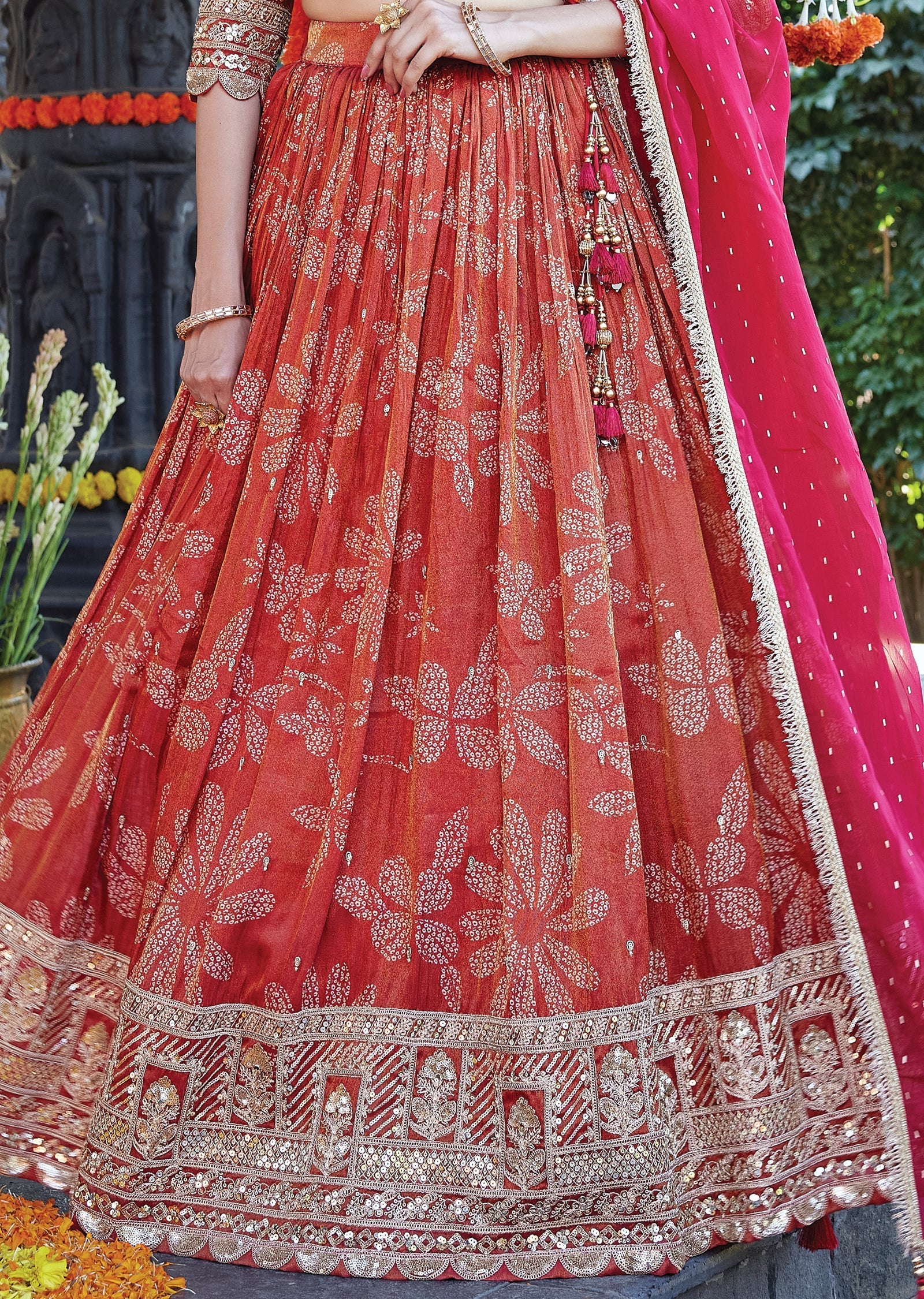 Rusty red silk lehenga
