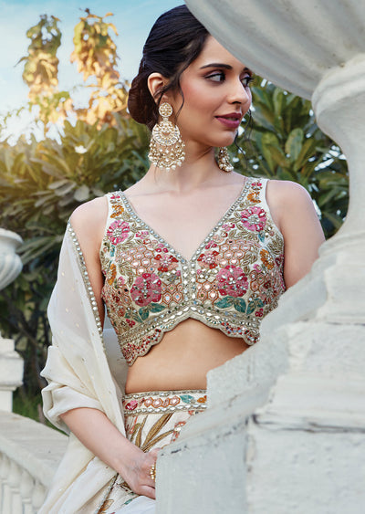 Elegent Cream Chinnon Lehenga Set
