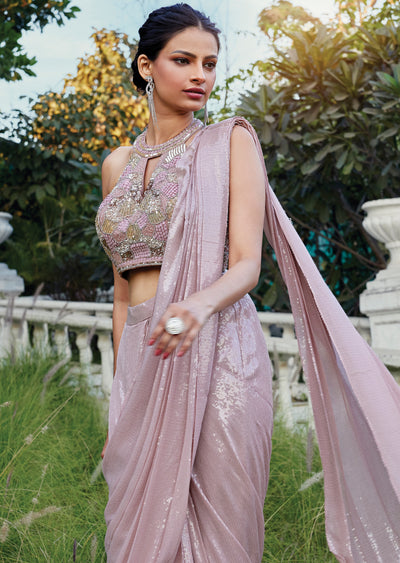 Onion Pink Georgette Drape Saree