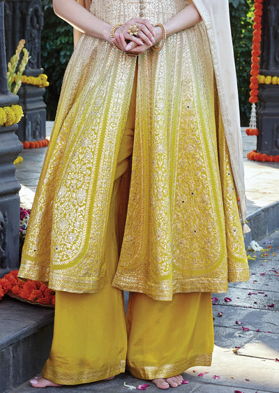 Yellow ombré Tissue Front-Slit Anarkali