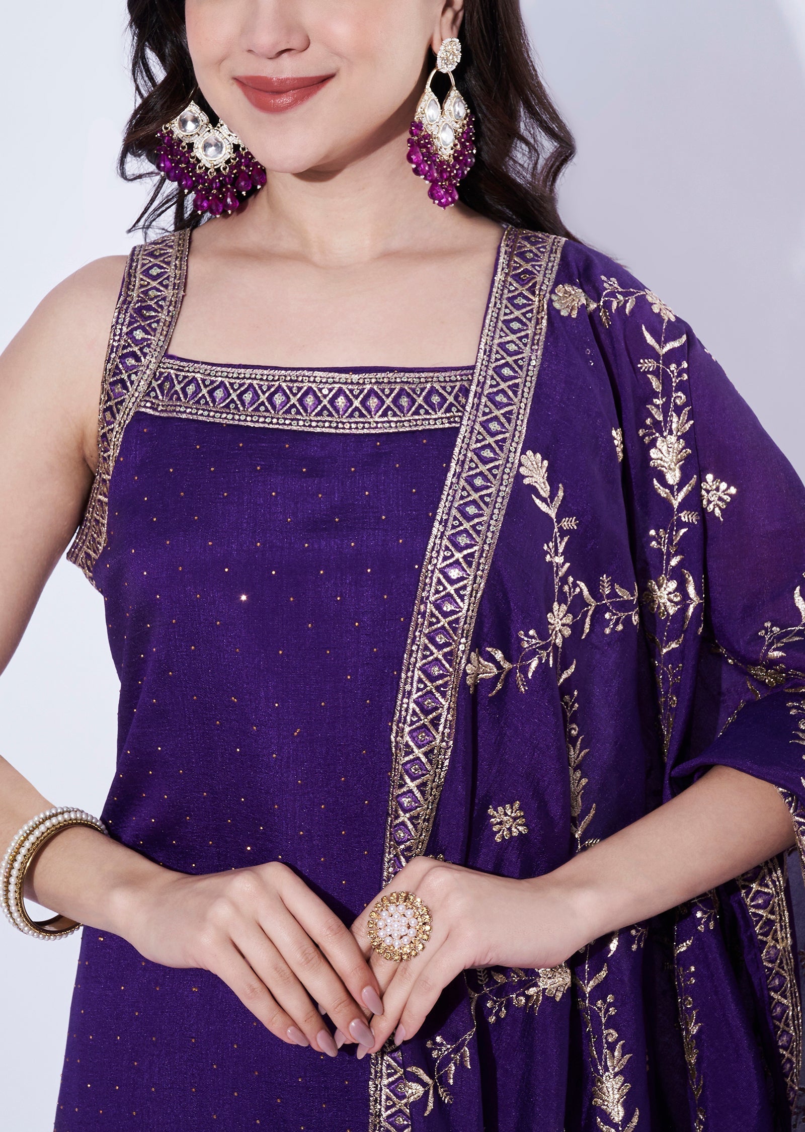 Purple Tissue Straight Cut Suit