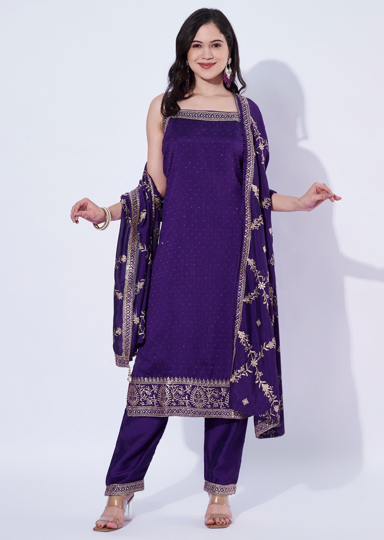 Purple Tissue Straight Cut Suit