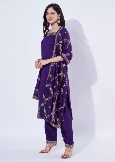 Purple Tissue Straight Cut Suit