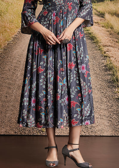 Dark Grey Crepe Frock Kurti