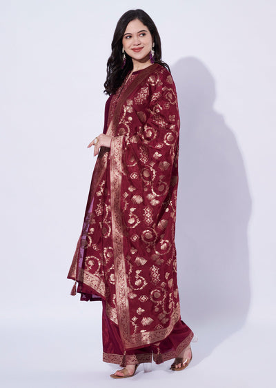 Maroon Silk A-Line Straight Cut Suit