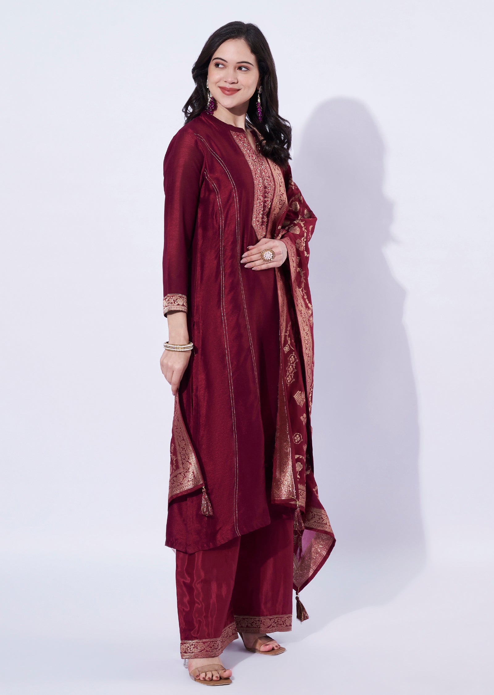 Maroon Silk Straight Cut Suit