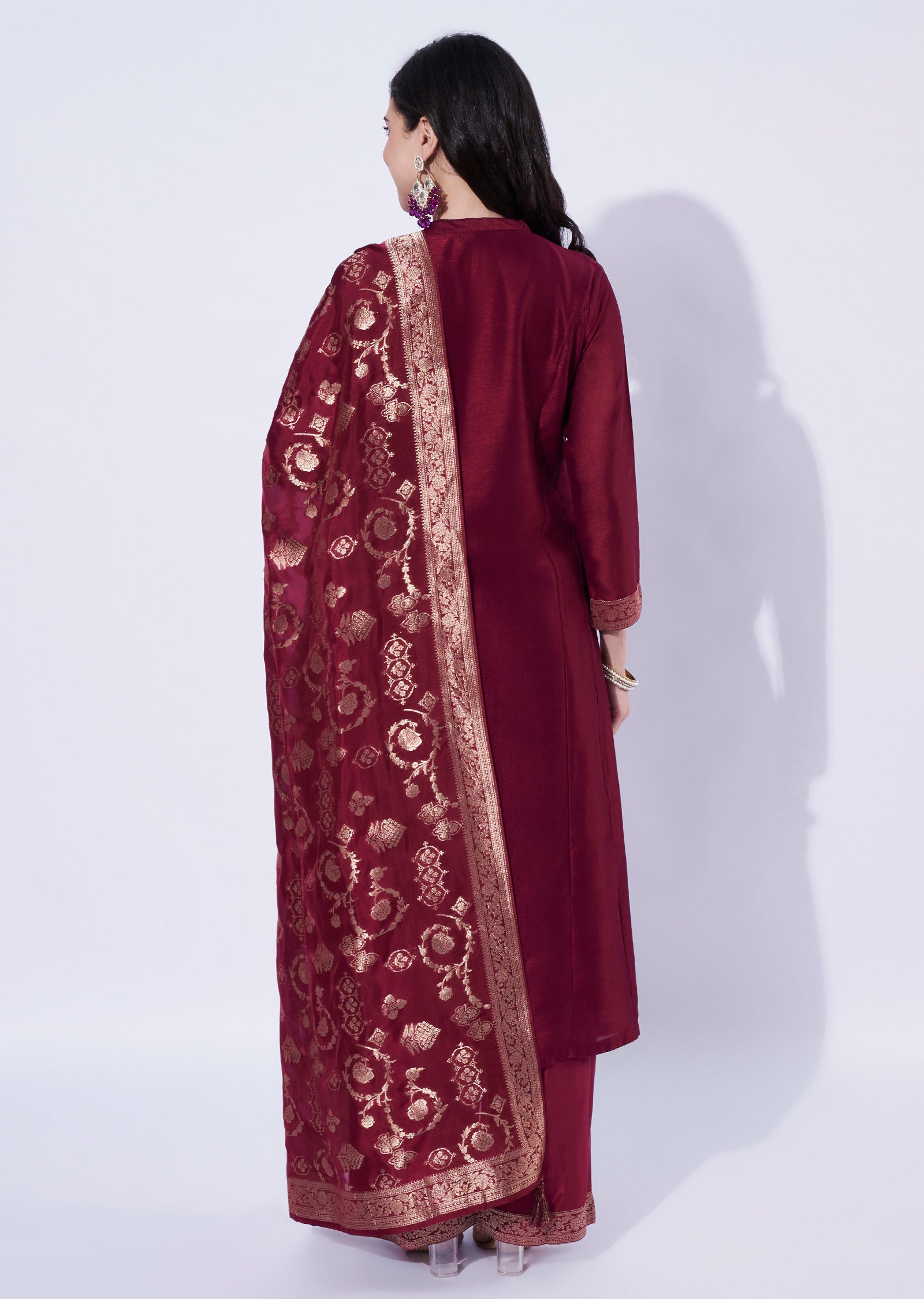 Maroon Silk Straight Cut Suit