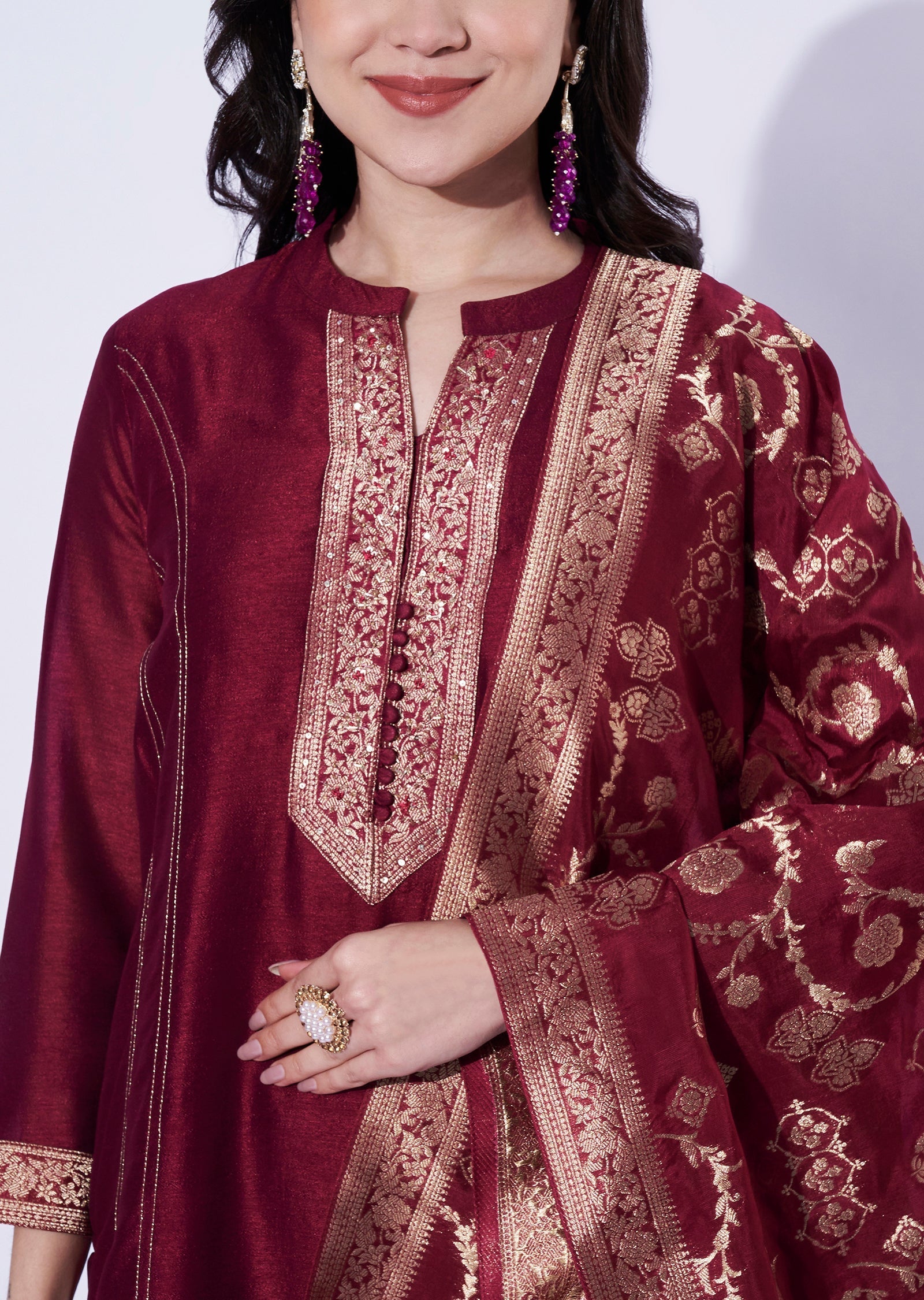 Maroon Silk Straight Cut Suit