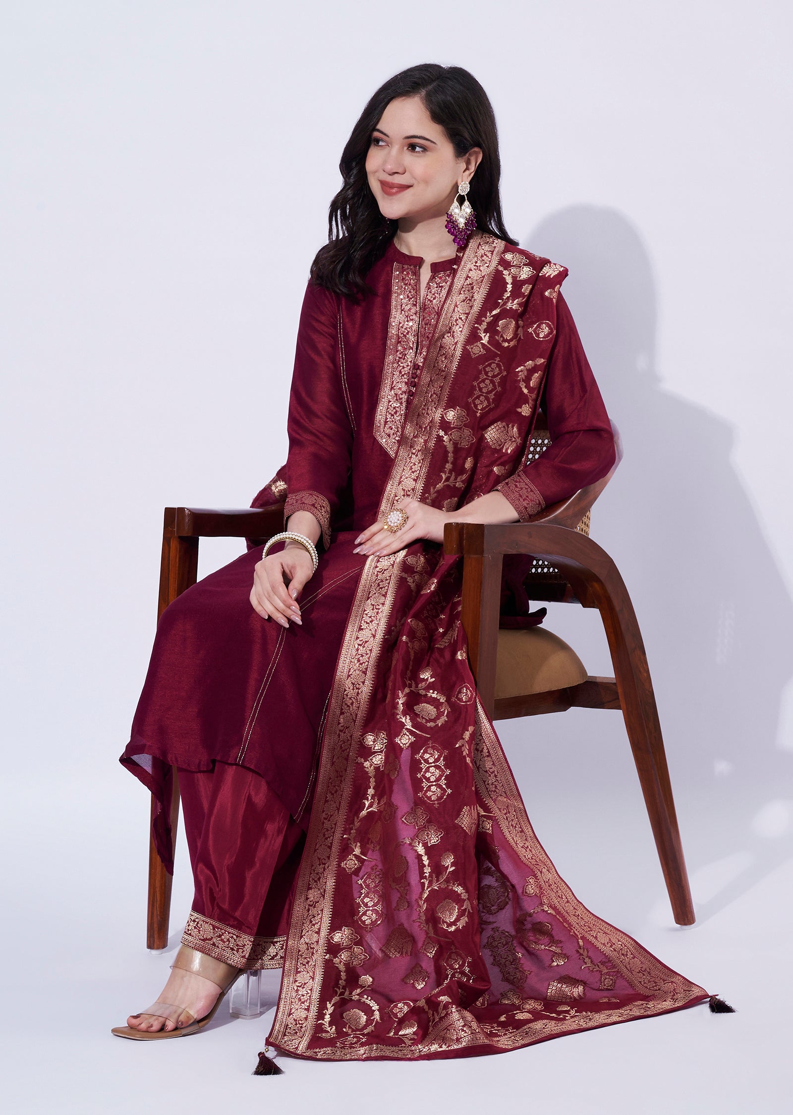 Maroon Silk Straight Cut Suit