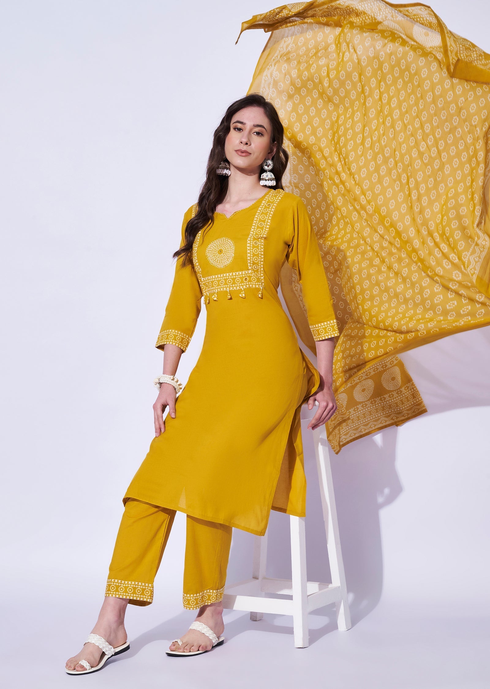 Yellow Cotton Straight Cut Set