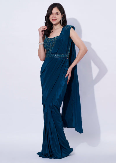 Teal Blue Crepe Indowestern Set