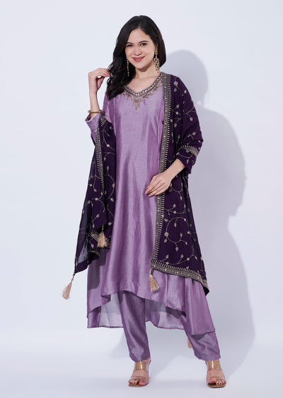 Lavender Tissue Anarkali Suit