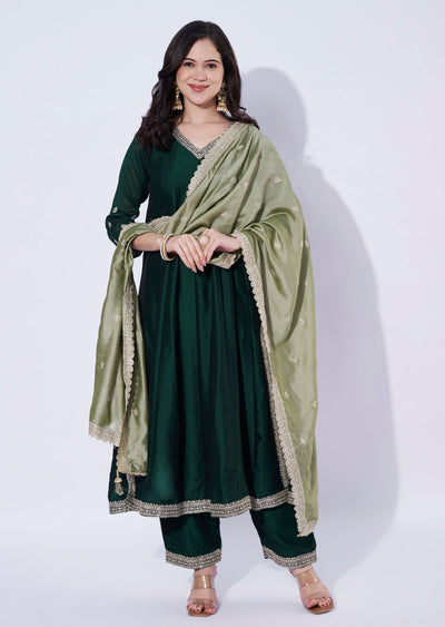 Bottle Green Georgette Anarkali Suit