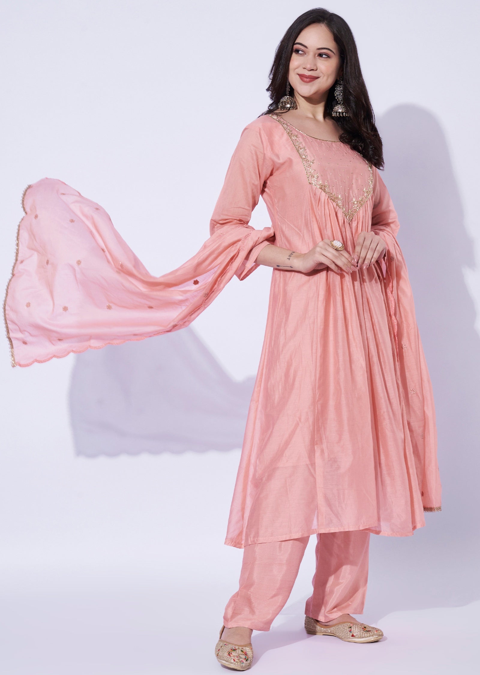 Baby Pink Mul Chanderi Anarkali Suit