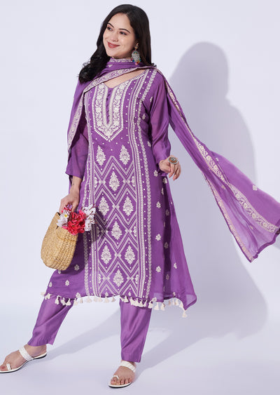 Purple Mul Chanderi Anarkali Suit