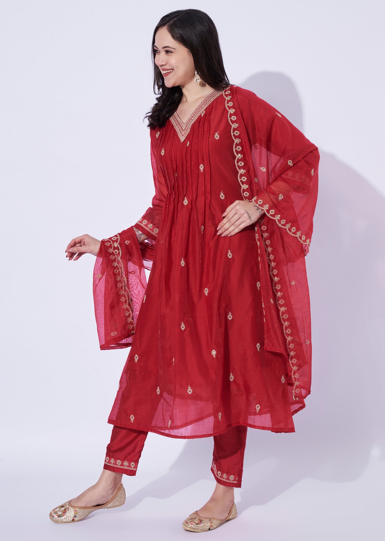 Red Mul Chanderi Anarkali suit