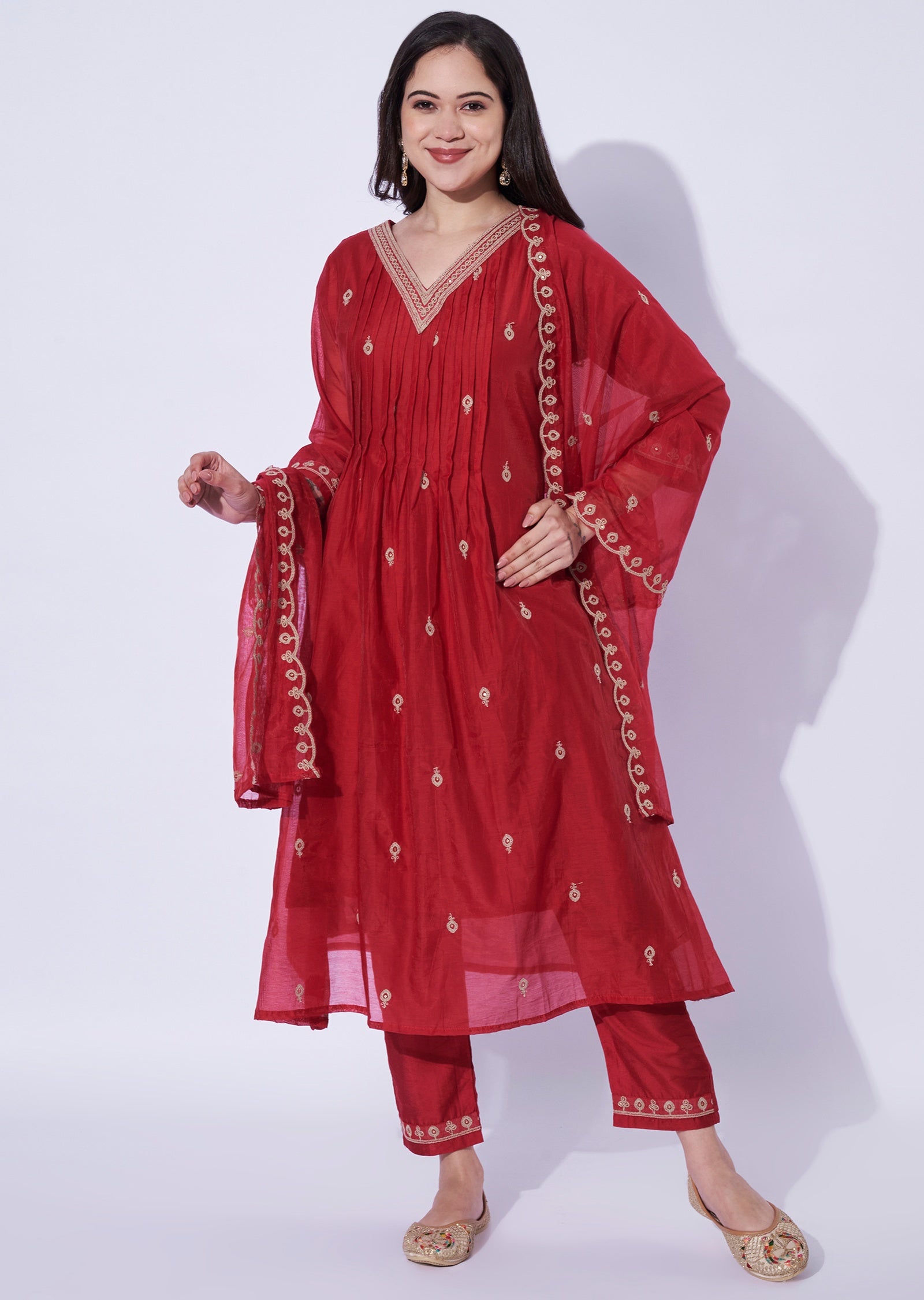 Red Mul Chanderi Anarkali suit