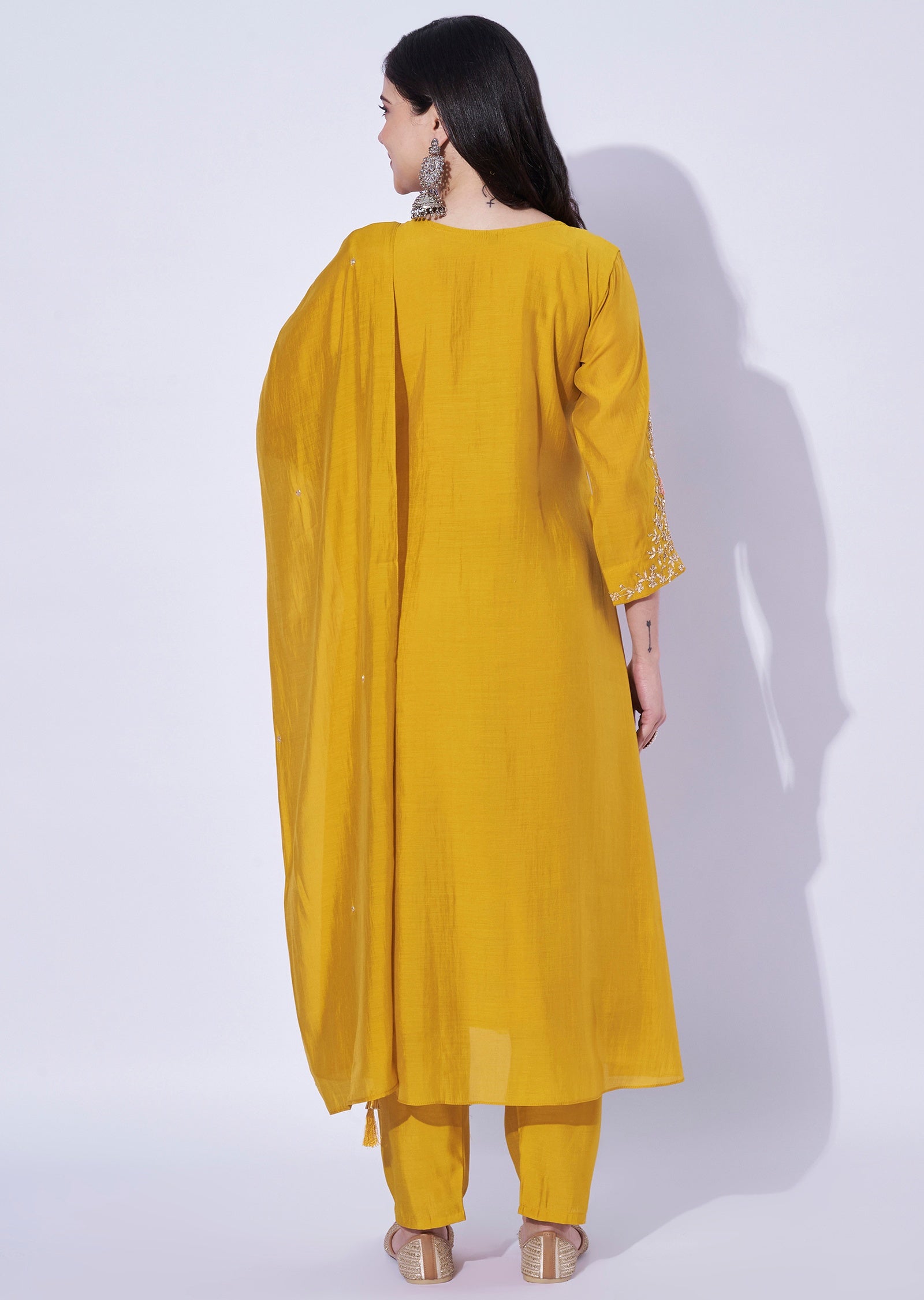 Yellow Mul Chanderi Anarkali Suit